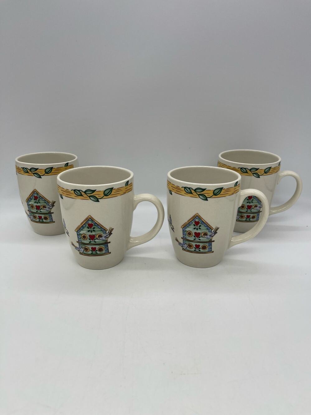 Thomson Pottery Birdhouse Set of 4 Coffee Mugs Cups